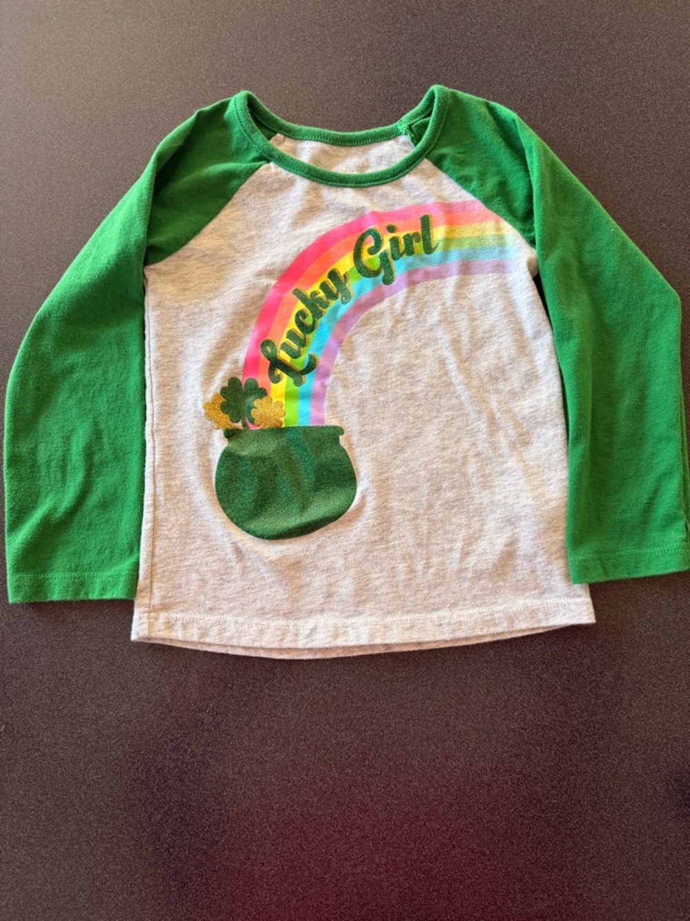 Source Unknown Green and Heather Gray 'Lucky Girl' Raglan Long Sleeve Tee